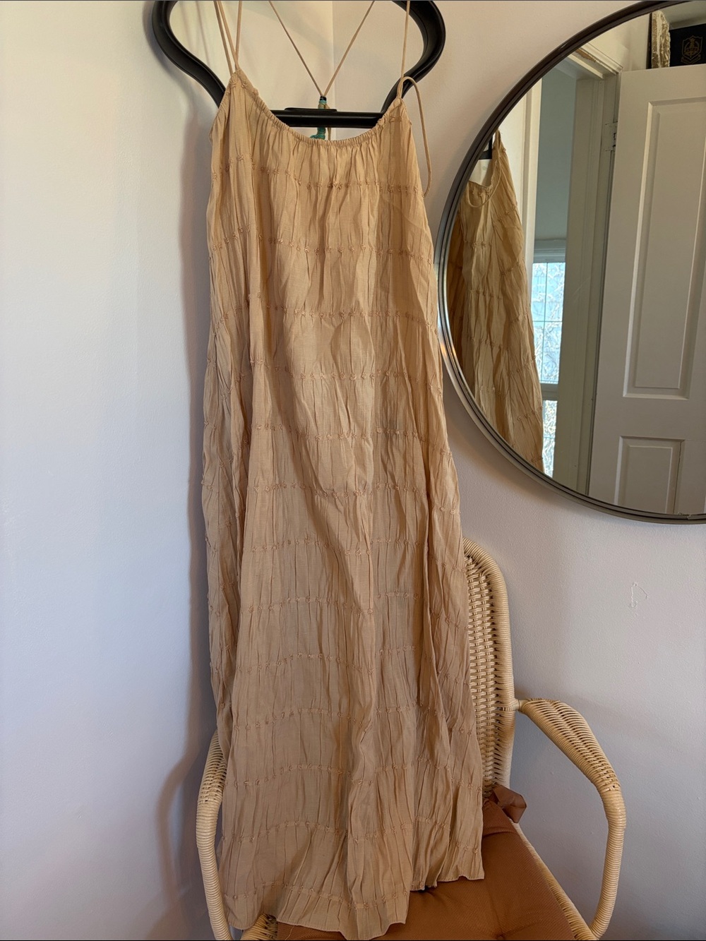Zara Tan Maxi Slip Dress with Spaghetti Straps